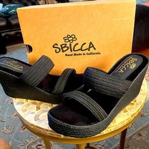 Sbicca Black Wedge Sandals  3.5” Heel   Size 8